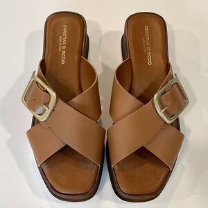 CHRISTIAN DI RICCIO Italy Platform Cross Strap Leather Sandals Size 9 Like New